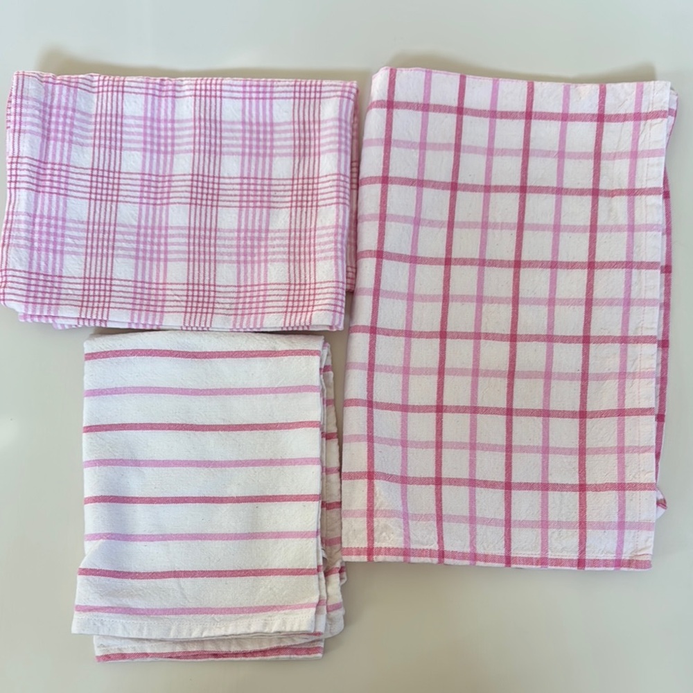 Vintage Ridgefield Home Pink and White Checkered Tea Towels